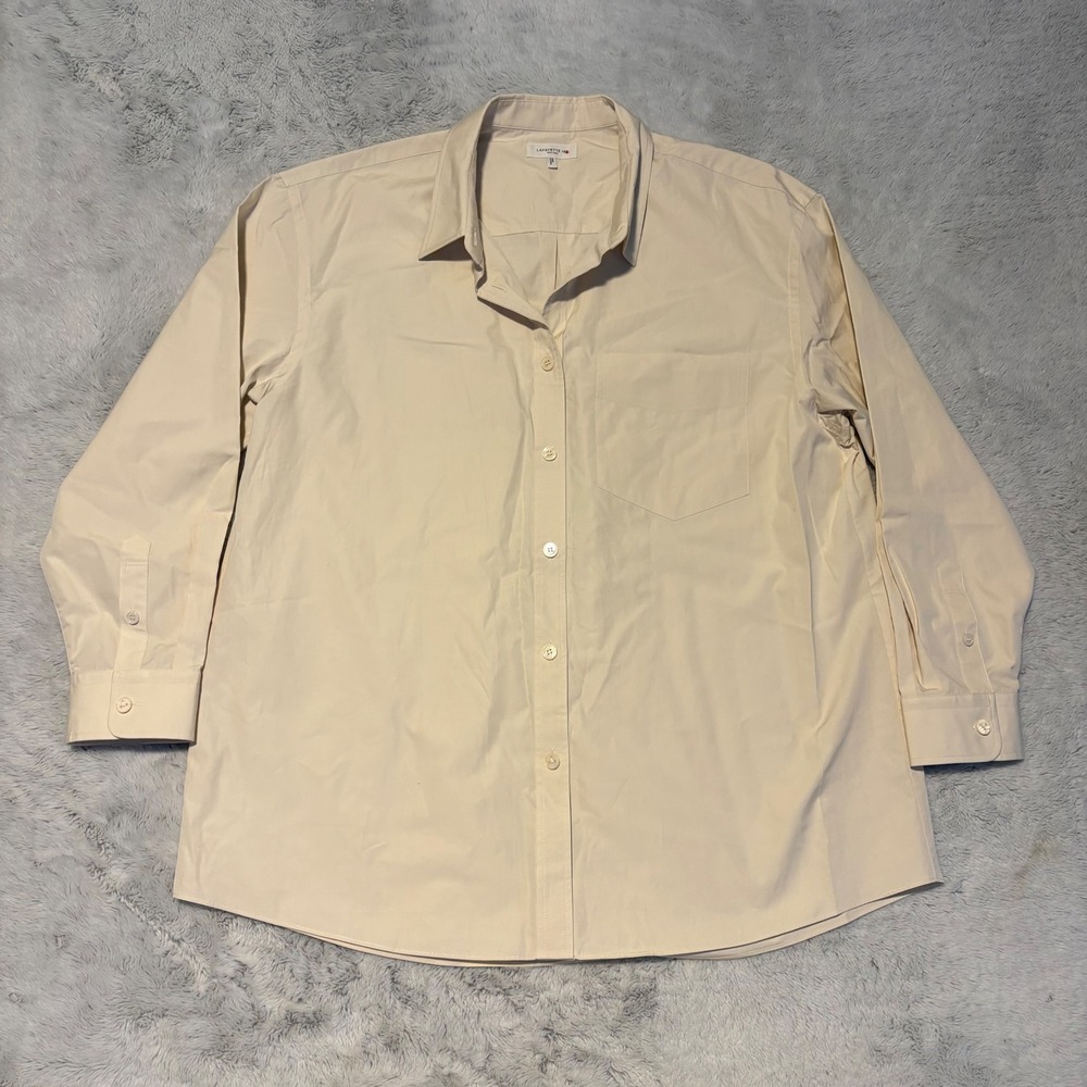 Lafayette 148 Cotton Button Down Shirt XL/XXL Cream Office Work Minimalist